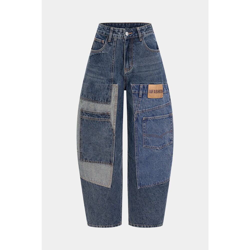 Barrel Leg Patchwork Denim Jeans - Women’s Size Large